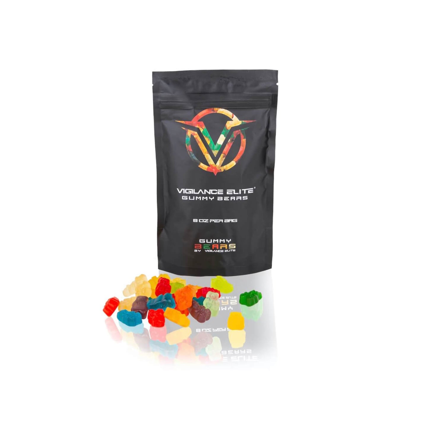 Gummy bear bag with gummy bears on the table